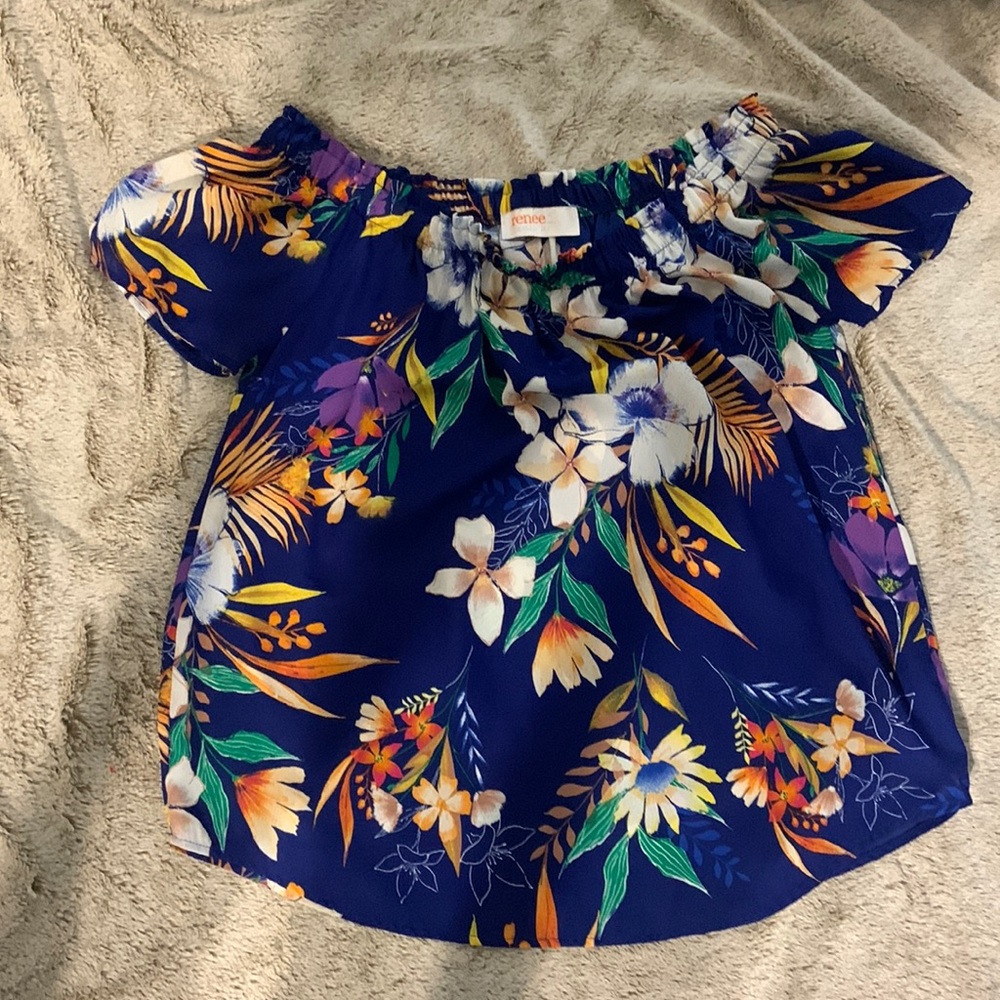 m off the shoulder tropical colors and pattern 100% polyester perfect condition